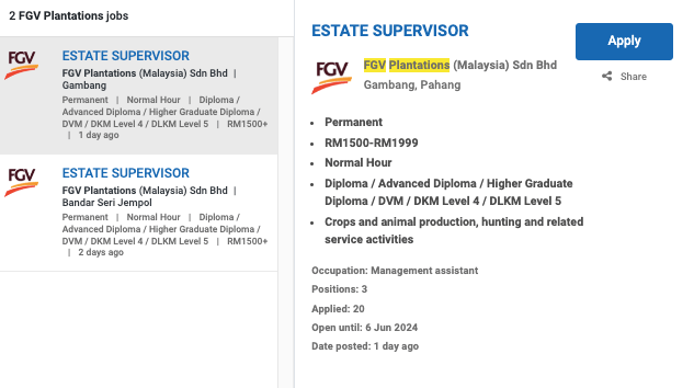 Jawatan Kosong FGV Plantations